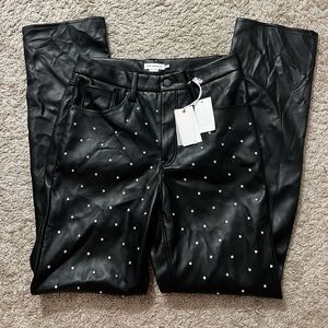NWT Good Icon Crystal Embellished Faux Leather Straight Leg Pants